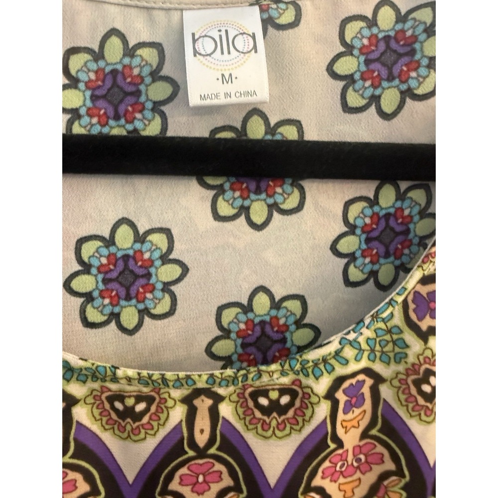 Bila Tank Top Women's Medium Blue‎ Green Floral Boho High Low Hem Hippie Resort - Picture 10 of 10